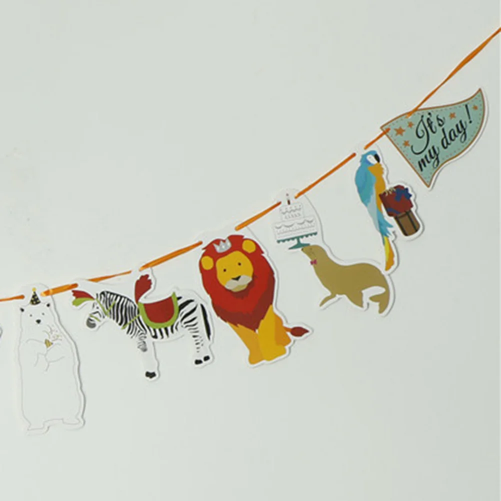 New 1Set Cute Happy Birthday Paper Flag Animal Party Bell Garland Banner Bunting Decoration For Kids Birthdays Party Supplies