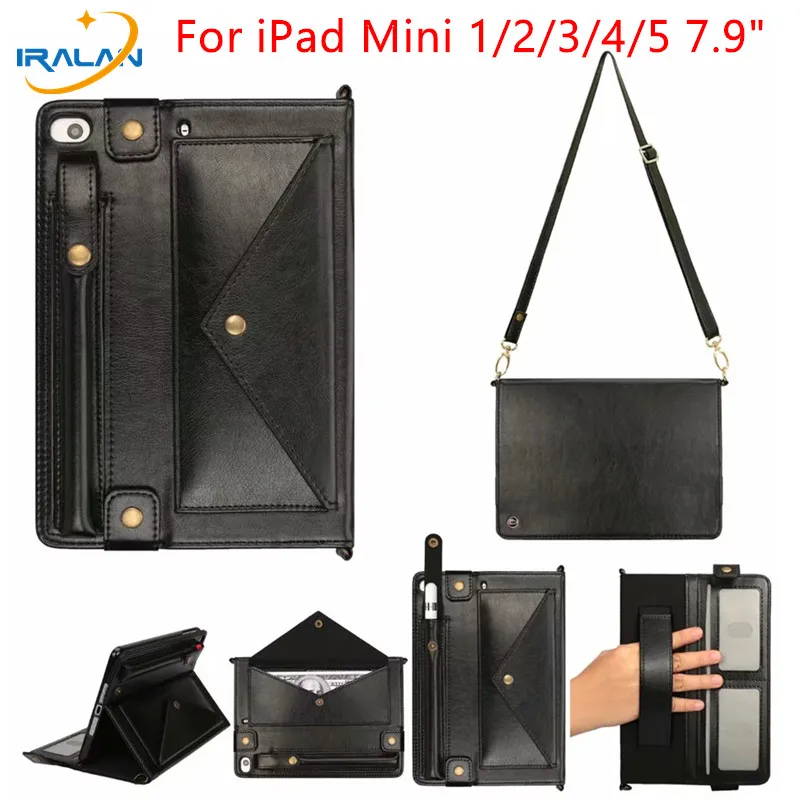 Чехол из искусственной кожи для Apple iPad mini 1 2 3 7,9 дюйма с карандашом для iPad mini 4/mini 5 ремешок на руку и шейный ремень