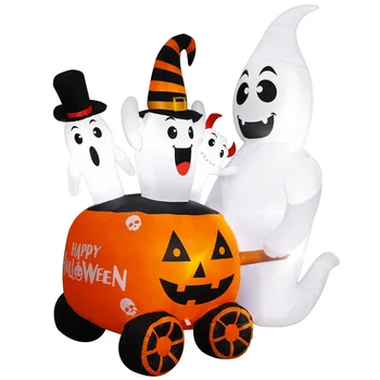 

UNOMOR 6ft Halloween LED Light Inflatable Ghost and Pumpkin Air Blown Up Ghost Model Party Yard Decoration with US Plug