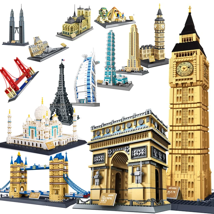 

City 2019 Compatible Legoinglys Architecture Taj Mahal London Paris Town Bridge Building Blocks Children Assemble Bricks Toys