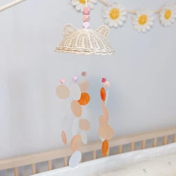 Carillon en rotin naturel suspendu, carillon, artisanal, décoration pour chambre d'enfant 