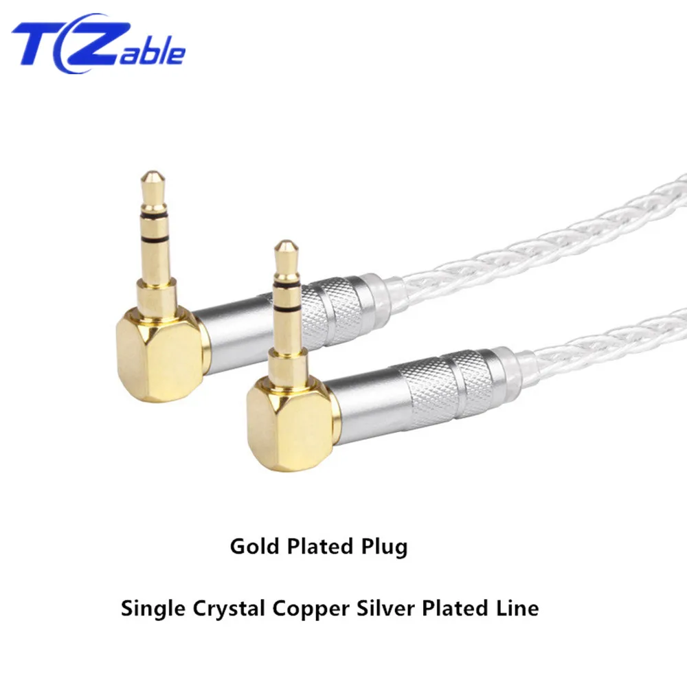 DIY Headphone Cable 3 5mm Audio Jack 90 Degree Hifi Single Crystal Copper Plated Silver Wire Stereo Jack Adaptor Earphone Cable