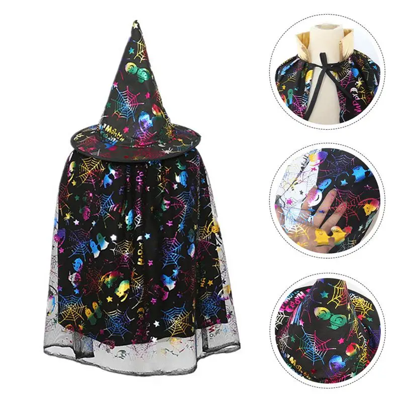

1 Set 2PCS Children Halloween Capes Cloak Gold Stamping Lovely Cape (Hat+Cloak)