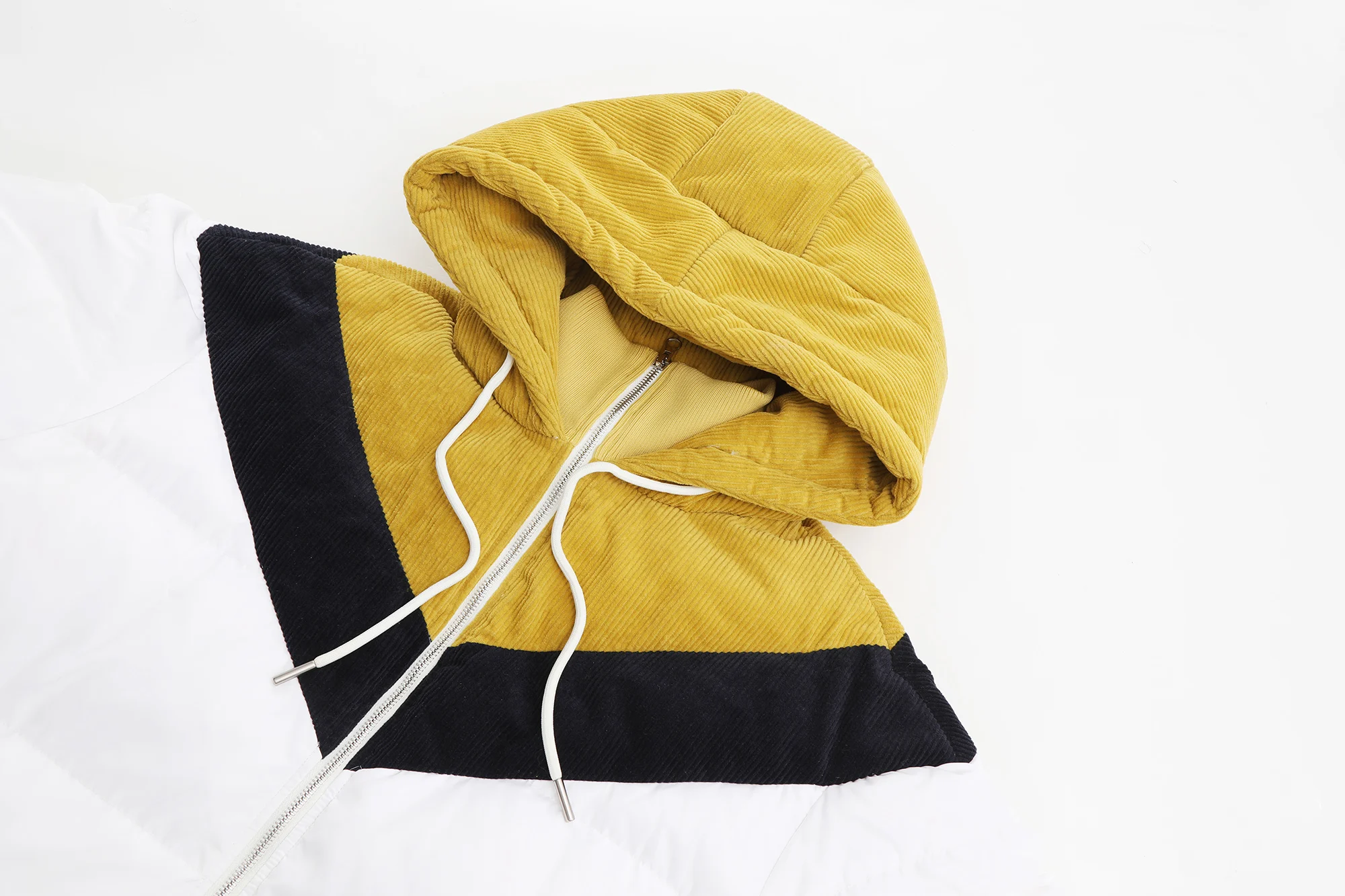 SAM'S TREE White Solid Patchwork Straight Hoodies Warmness Down Coat Women Winter Drawstring Split Oversive Female Outwears