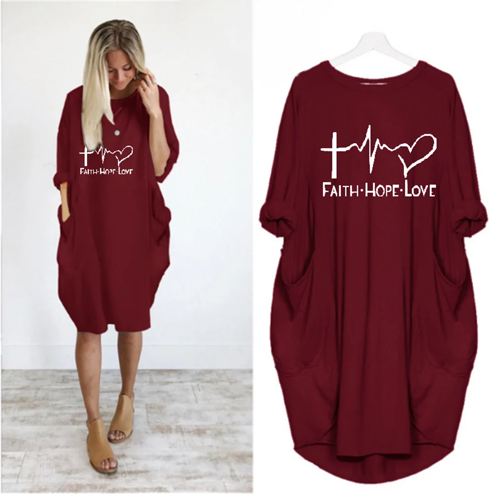 

Plus Size Women Dress Electrocardiogram Printing Pockets Baggy Loose Dress Oversized Vintage Casual Ladies Clothes Ropa Mujer