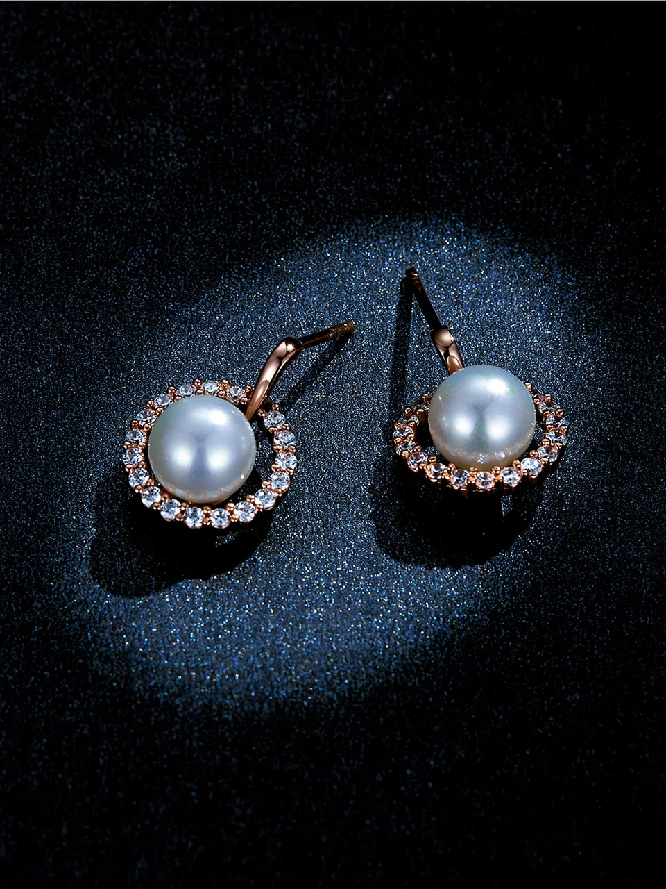 VOROCO Real 925 Sterling Silver Stud Earrings Rose Golden Elegant Pearl Circle Earrings Fine Jewelry Wedding Engagement BNE298