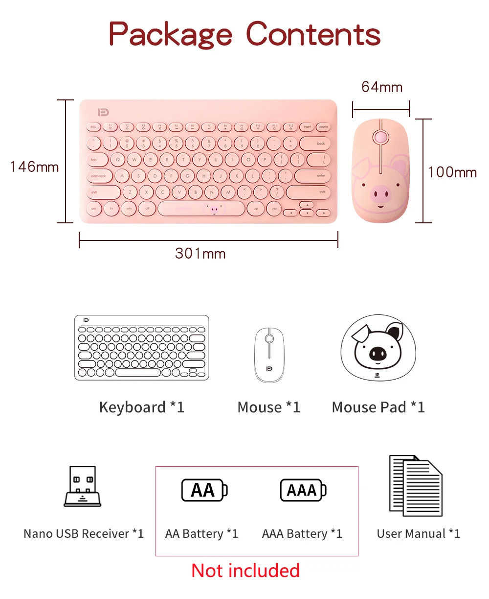 Conjunto de Teclado e Rato sem Fio Rosa 2.4g Optical Gaming Usb Teclado Combos do Rato Mudo do Computador Portátil do Escritório Jogo de Ratos para Apple - Imagem 4