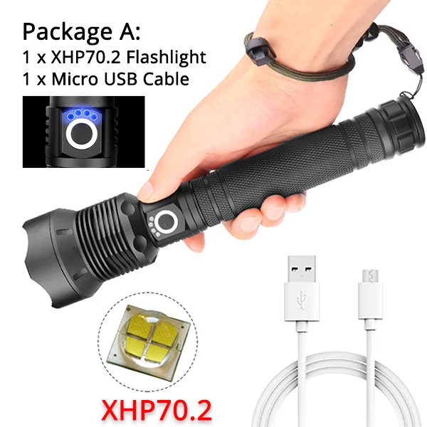 XLamp XHP70.2 мощный флэш-светильник XHP50 светодиодный фонарь USB Перезаряжаемый 18650 26650 аккумулятор охотничий светильник с зумом - Испускаемый цвет: XHP70.2