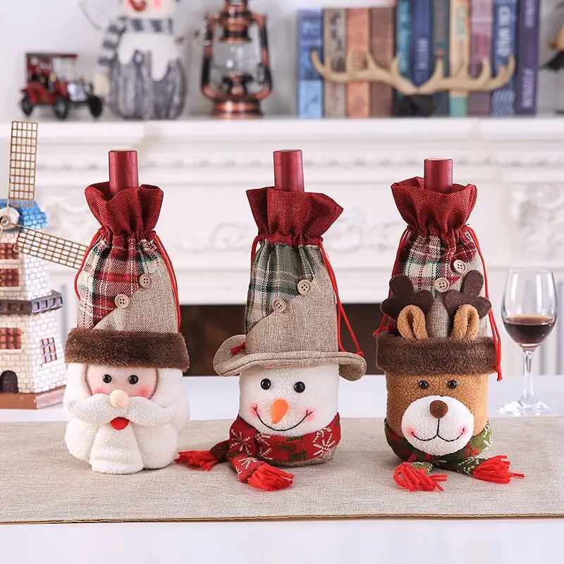 Christmas Accessories Wine Bottle Cover Set Santa Claus Snowman Bottle Cover Bag New Year Xmas Dinner Party Christmas Decoration