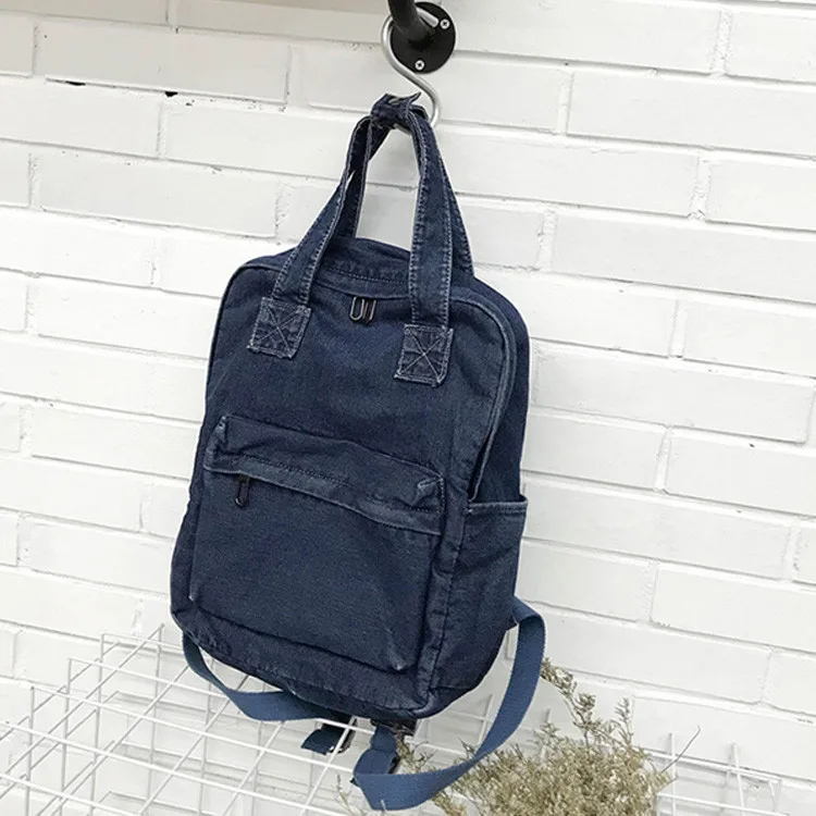 Dark Blue Холщовый Джинсовый Рюкзак Студенческая сумка для хранения спортивная сумка для путешествий Ретро Простой колледж Стиль Открытый рюкзак женский - Цвет: Dark Blue