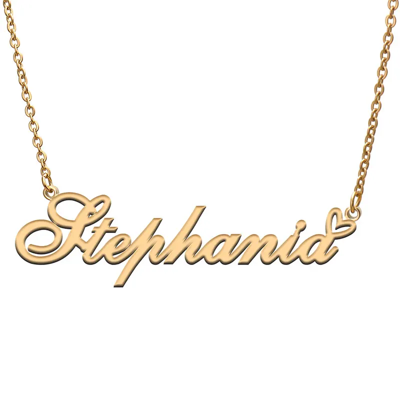 

Stephanie Name with Love Heart Necklace for Women Stainless Steel Jewelry Nameplate Pendant Femme Mother Child Girls Gift