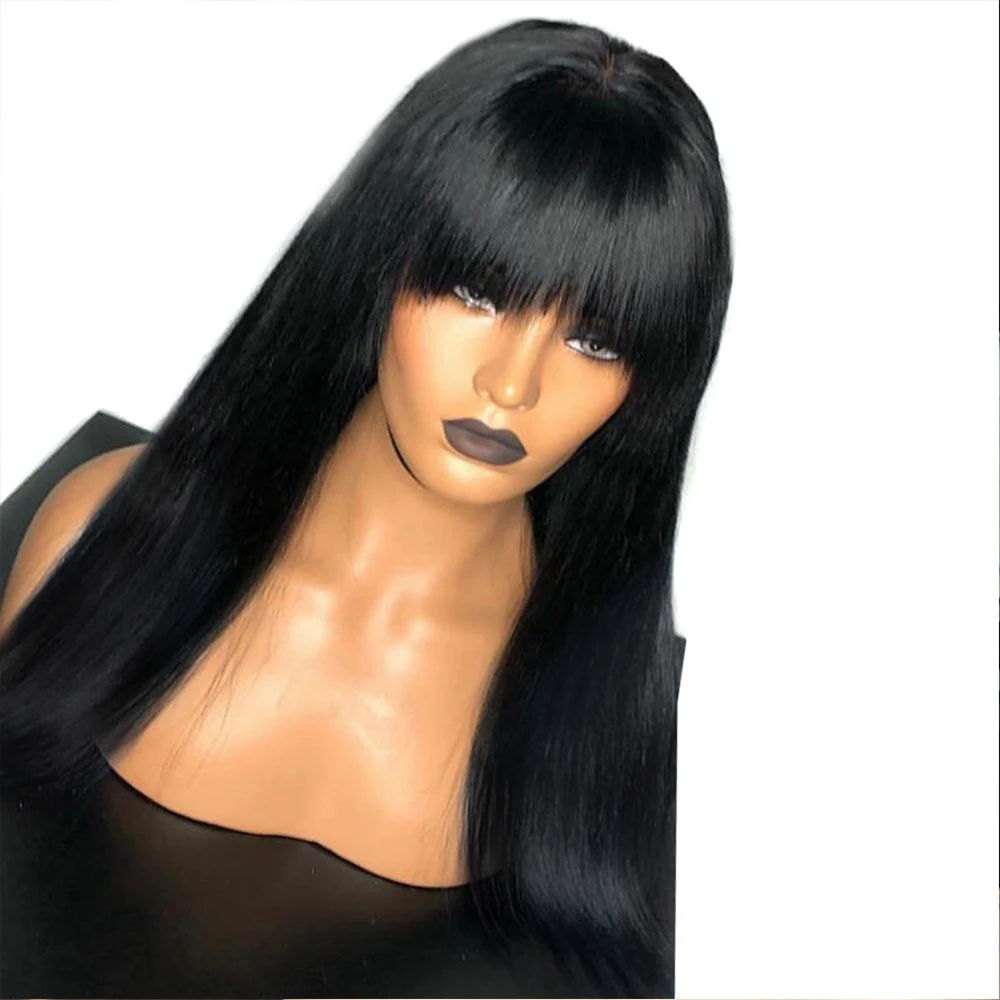 

Eversilky 360 Lace Frontal Wigs With Bangs Human Hair Wigs With Baby Hair Fringe Wig Pre Plucked Peruvian Remy Natural Hairline