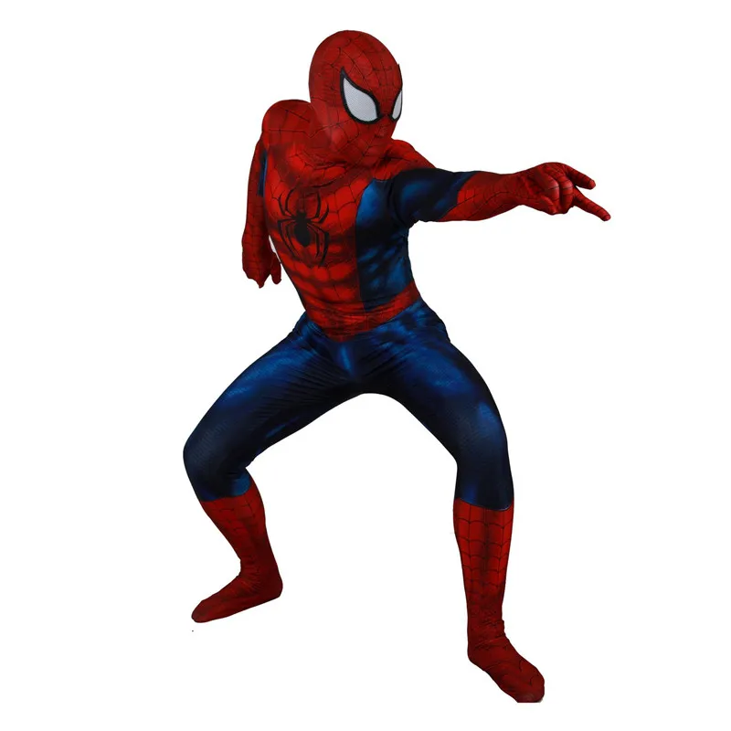 Маскарадный костюм Человека-паука с мускулами красного и синего цвета; костюм зентай; комбинезон с супергероями; костюм на Хэллоуин для мужчин и детей