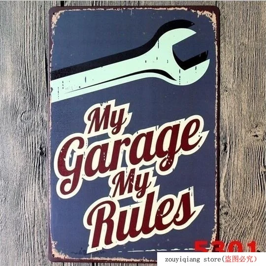 Wall Art Наклейки на стены для декора дома &quotGarage Rules&quot Decalsmetal Олово пластины со