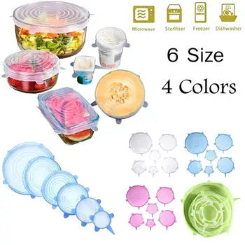 

6Pcs Kitchen Silicone Stretch Bowl Cover Food Fresh Keeping Vacuum Sealed Lid nice