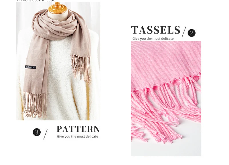 Модный женский шарф, однотонные толстые кашемировые шарфы осень-зима, теплые женские шали, пашмины, женские шарфы
