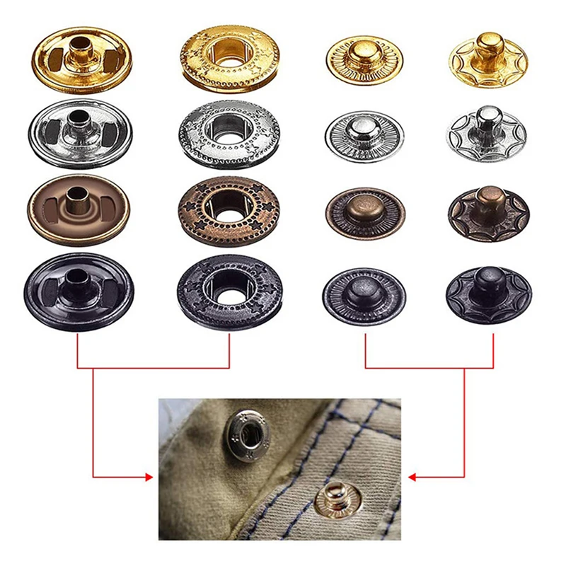 40PCS/set Leather Snap Fasteners Kit Press Stud Metal Button Snaps for DIY