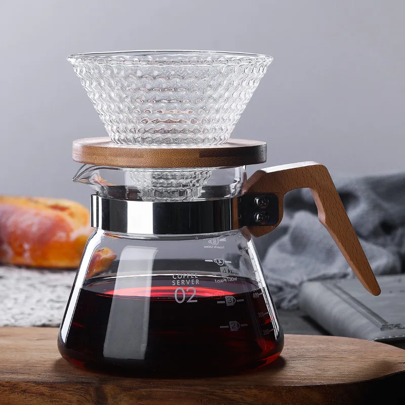 Кофейные перколаторы V60 стеклянные деревянные 600 мл/400 мл/500 мл кофейные