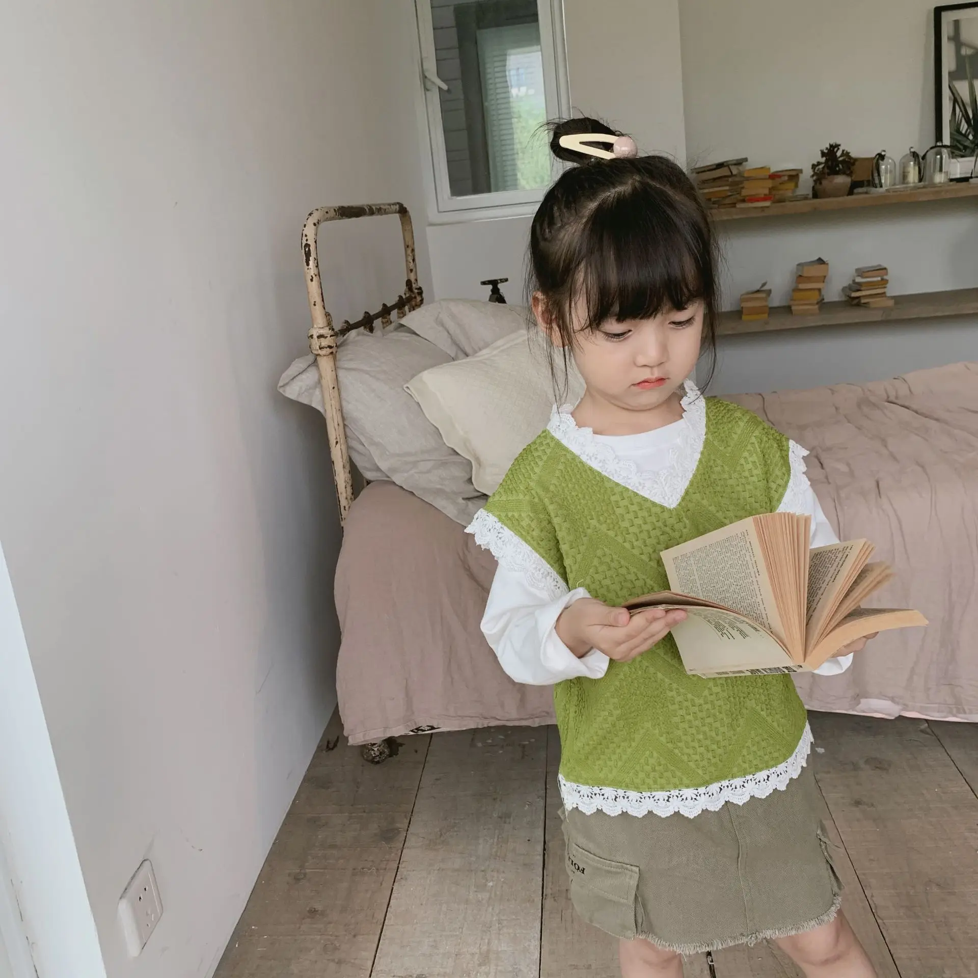 Универсальный жилет для маленьких детей вязаный жилет с кружевным воротником для малышей жилет без рукавов для девочек феи свитер с 3D геометрическим рисунком для малышей