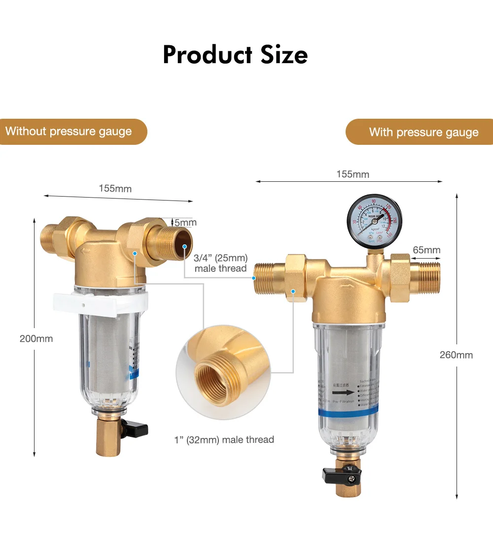 Фильтры для воды, передний очиститель, медная пуля, предфильтр, обратная стирка, удаление ржавчины, загрязняющие осадочные трубы, кухонный