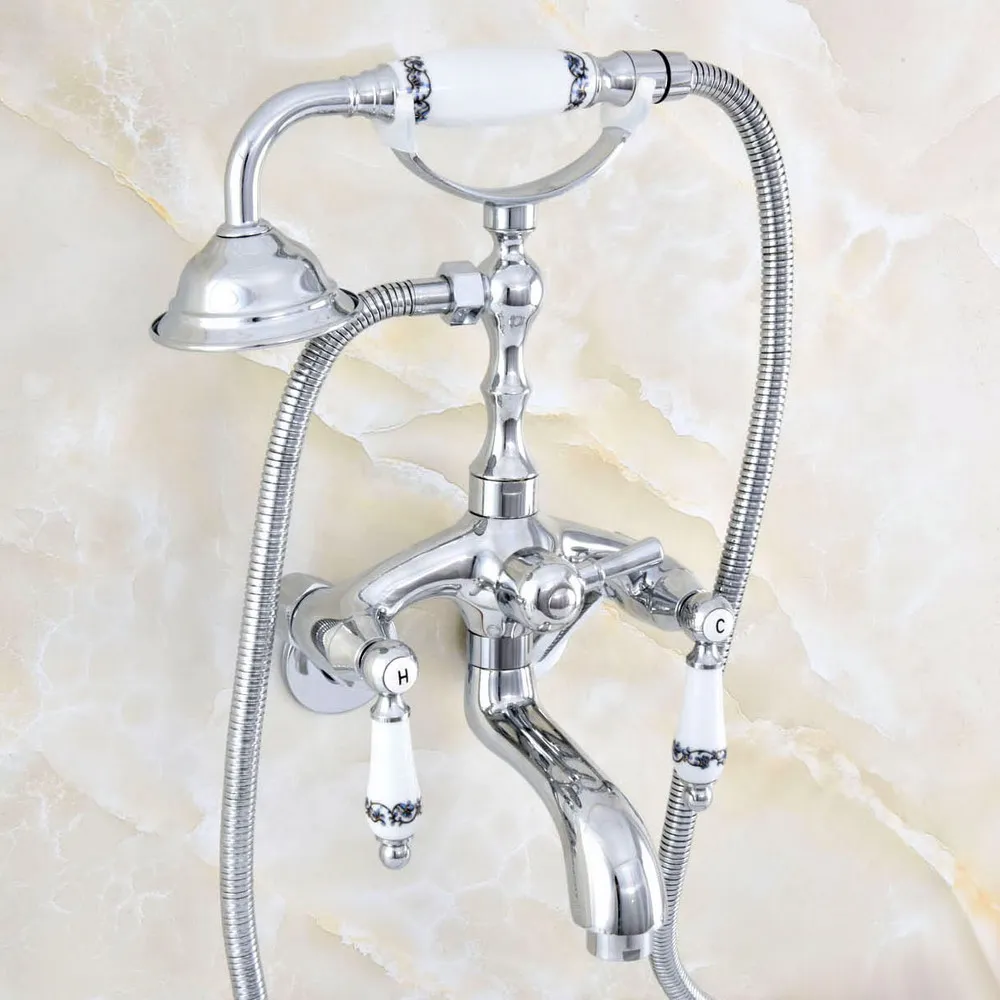 

Wall Mount Polished Chrome Bathroom Tub Faucet Hand Shower Bathtub Filler Tap Set 3-3/8" zqg404