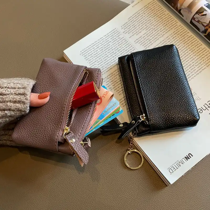 小さな革コイン財布 女性ミニキー 三層かわいい革財布 シンプルなファスナー小財布 小銭入れ Aliexpress