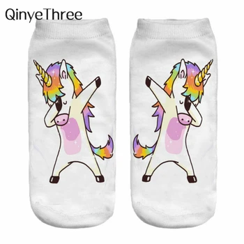 

New Funny 3D Printed Happy Dancing Zebra Dog Licorne Cotton Socks Kawaii Women Cartoon Unicorn Puppy Short Ankle Socks