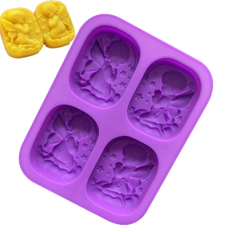 

4 Cavity Food Grade Silicone Soap Angel Cake Mold Couple Lovers Clay Candle Chocolate Mould Valentine's Day Gift Baking Tools