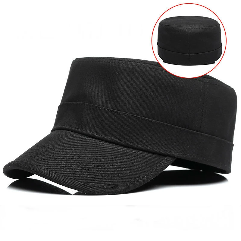 Back full closed hard top military cap adult cotton fitted baseball hat big head man plus size flat army caps 56cm 58cm 60cm baseball cap flat cap cap hat