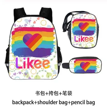 

3D Print Likee Backpack Russia LIKEE Video App Bag 3pcs/set Double Layer Zipper Pencil Case Heart Cat Bagpack Girls Back Pack