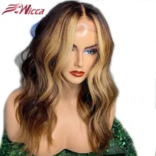 Wicca подчеркивает человеческие волосы 13*6 кружева фронта al парик 8-24 дюймов бразильские волосы Remy волнистые волосы фронта человеческих волос парики