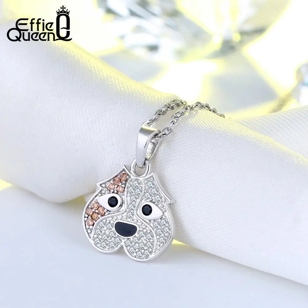 Effie Queen 925 Sterling Silver Animal Pendants AAA Cubic Zircon Original Design American Bulldog Necklace Women Jewelry TSN114