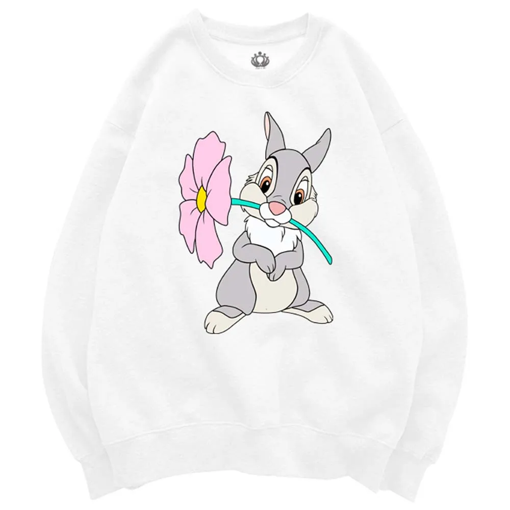 Disney Chic Fashion Bambi Rabbit Floral Cartoon Print Jumper Sweatshirts  O-neck Women Long Sleeve Casual Loose Tops 9 Colors - Hoodies & Sweatshirts  - AliExpress