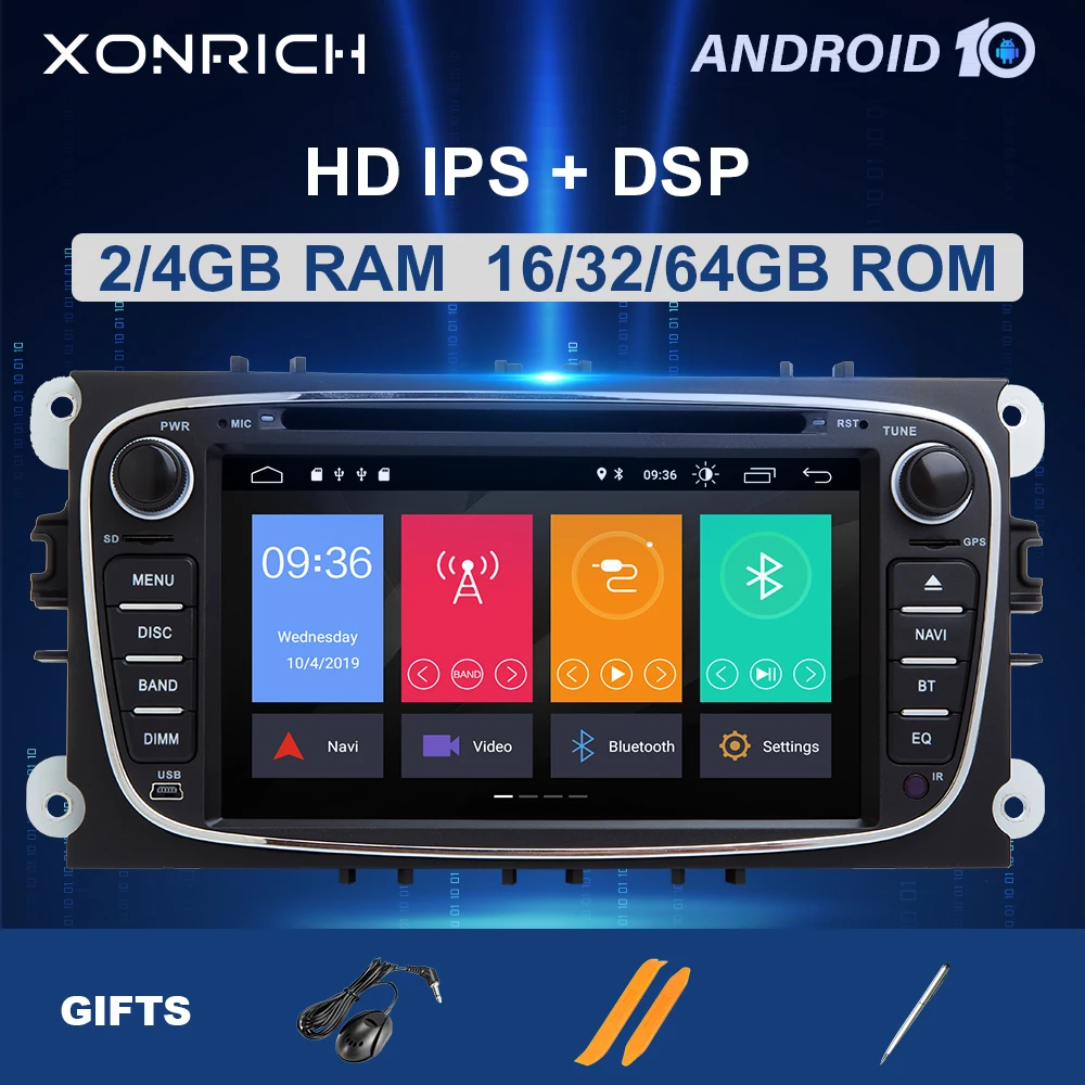 8 Core 2 Din Android 10Car радио мультимедиа для Ford Focus 3 mk2 Mondeo 4 Kuga Fiesta Transit Connect S-MAXC-MAX IPS DSP4G 64G |