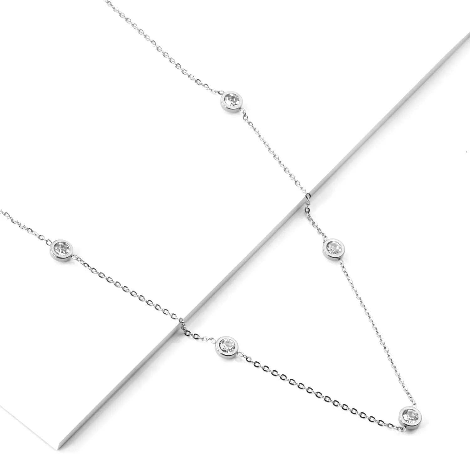 silver white Роскошные белые/красочные круглые ожерелья с кулоном из фианитов 57 см+ 5 см длинные ожерелья удлиняющие аксессуары для свитера - Окраска металла: silver white