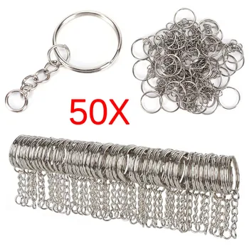 

50pcs/lot DIY Key Chains Polished Silver Color 25mm Keyring Keychain Split Ring With Short Chain Key Rings Bag Accessories