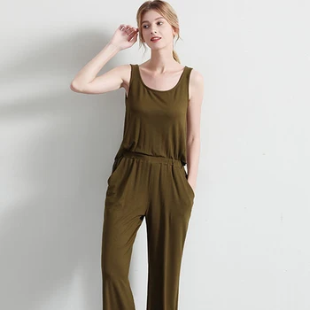

New Summer Mint fiber pajamas sets women sleepwear sleeveless trousers Refreshing Antibacterial pyjamas women casual homewear