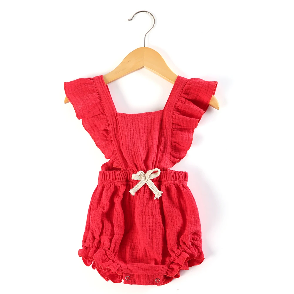 Летняя одежда для маленьких девочек из 100 хлопка, муслиновый креп, органический комбинезон для новорожденных, комбинезон с оборками, боди - Цвет: red