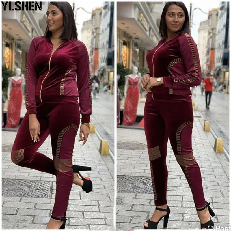 Velvet African Dresses for Women 2 Piece Set Dashiki Diamonds Pants Dress African Clothes Bazin Riche Famous Suit Vetement Femme 02