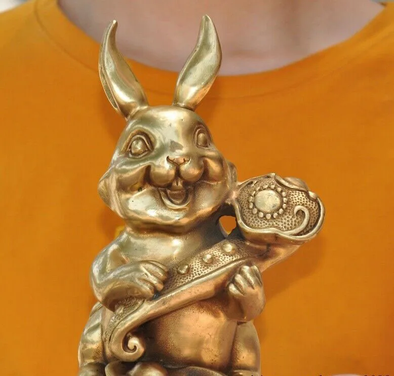 Chinese Feng Shui Brass Wealth Auspicious Ruyi Zodiac Animal Rabbit