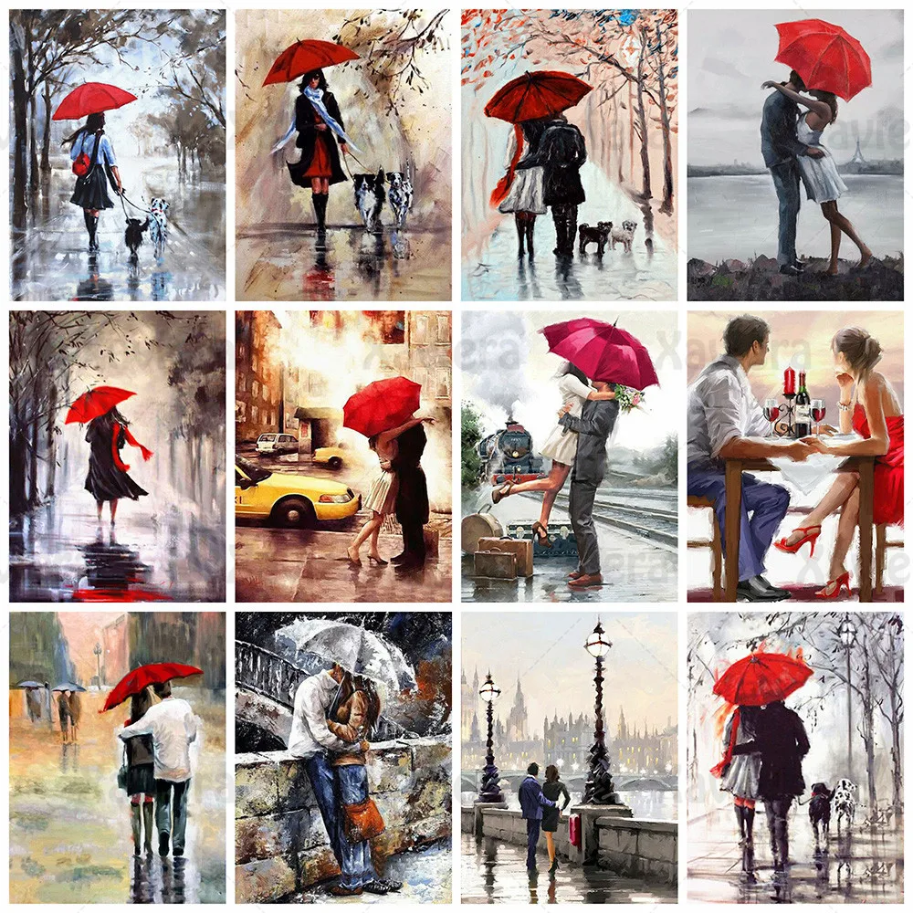 

5D Diy Diamond Painting Couple Red Umbrella Full Diamond Embroidery Square Round Street Landscape Rhinestone Cross Stitch Kit