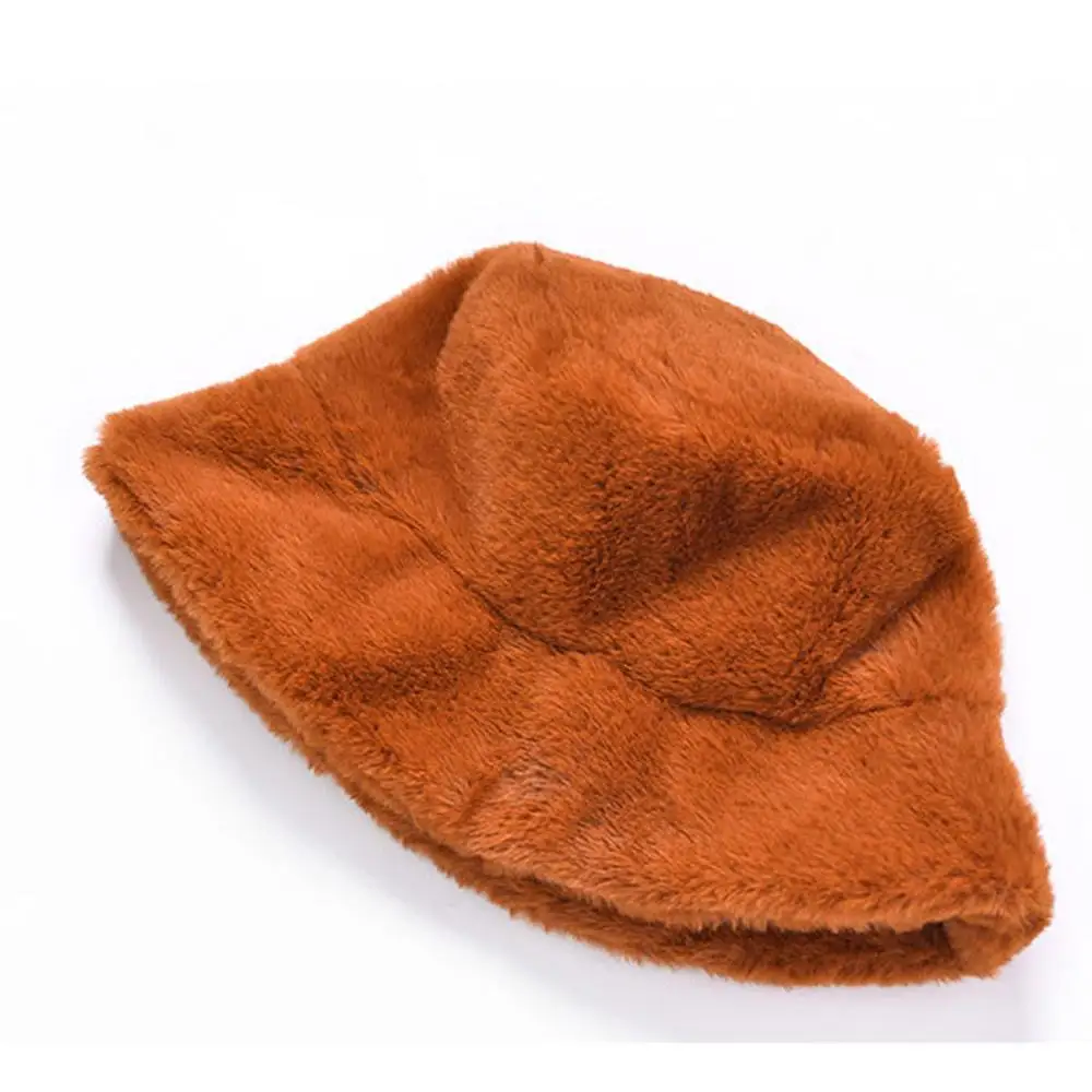 Зимняя шапка-ведро из искусственного меха для женщин и девушек, модная однотонная утолщенная мягкая теплая шапка для рыбалки, Женская плюшевая пушистая Панама#50