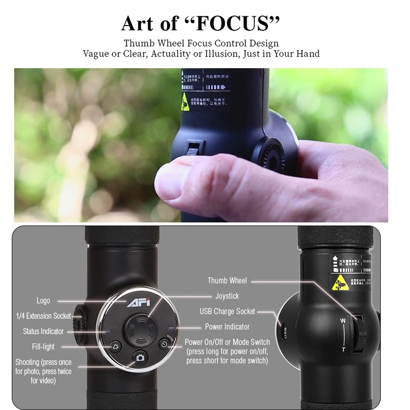  AFI V5 Smooth 3-Axis Handheld Aluminum Brushless Gimbal Stabilizer with Tripod Mount & Fill Light f