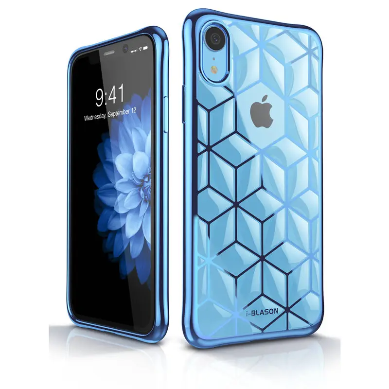 

For iPhone XR Case 6.1" i-Blason Cube Series Slim Crystal Clear Flexible TPU Protective Cover with Geometric 3D Diamond Pattern