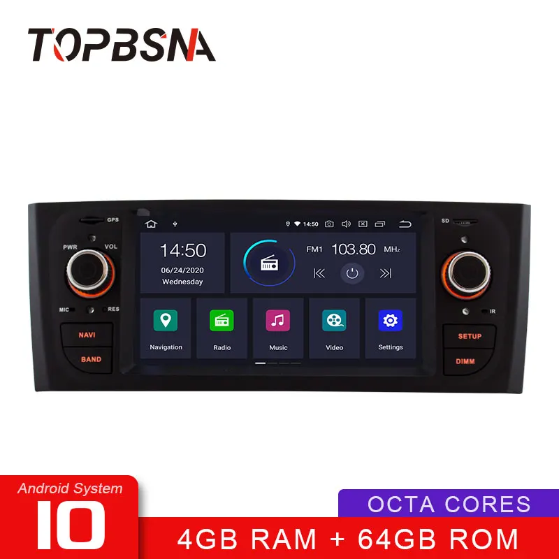 Автомобильный DVD-плеер TOPBSNA Android 10 для Fiat Grande Punto Linea 2007 2008 2009 2010 2011 2012 WIFI 1 Din