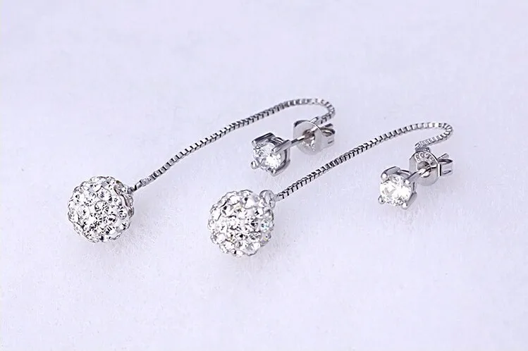 925 Sterling Silver Long Drop Earrings Rhinestone Crystal For Women Girls Gift dangle earrings,drop earrings,long earrings