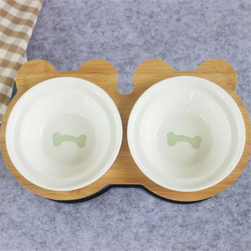 Лидер продаж Высококачественная миска для домашних животных бамбуковая полка керамические миски для кормления и питья кошек для собак миски для домашних животных кормушки аксессуары - Цвет: green bone