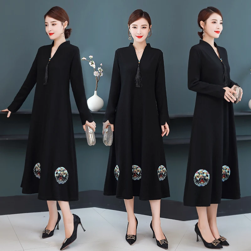 

Large size M-XXXL vrouwen jurk 2019 Autumn and winter new temperament in the long section of woolen skirt skirt dress