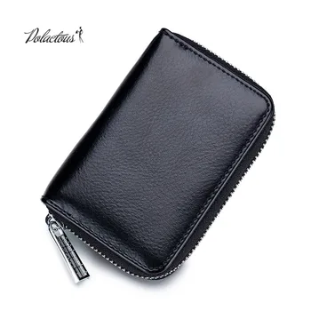 

Genuine Leather Card Pack Organizer Business RFID Credit Card Holder Women Travel Card Bag Zipper Small Change Purse for Women