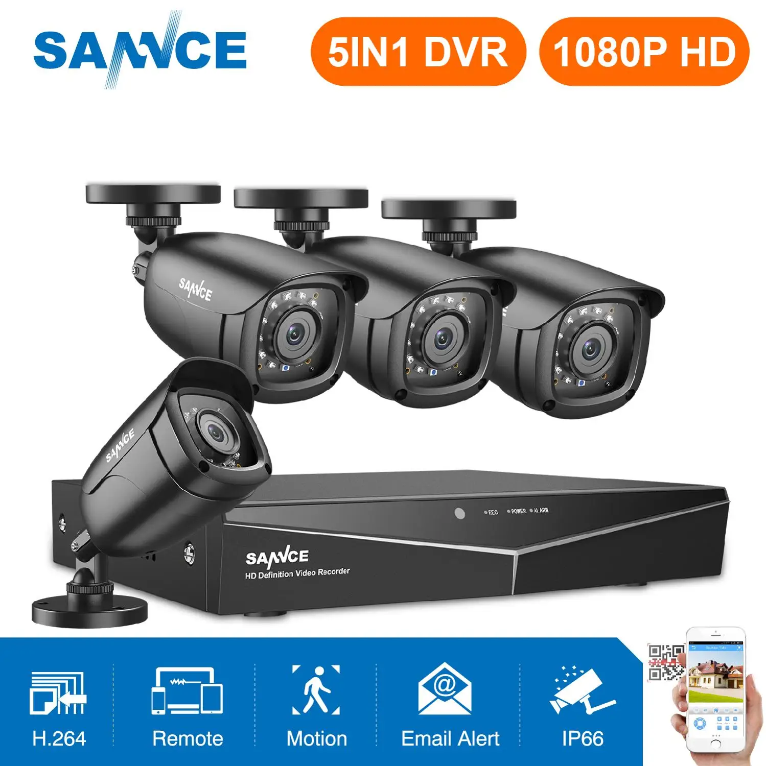  SANNCE 4CH HD 1080P CCTV System 1080P HDMI Output CCTV DVR HD 2.0MP Security Cameras IR night Water